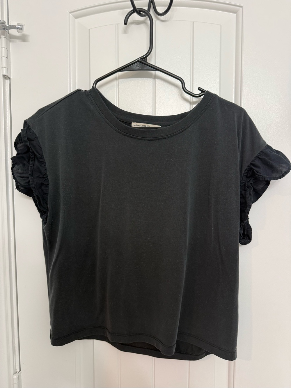 Marine Layer Black Ruffle Sleeve Short Sleeve Tee